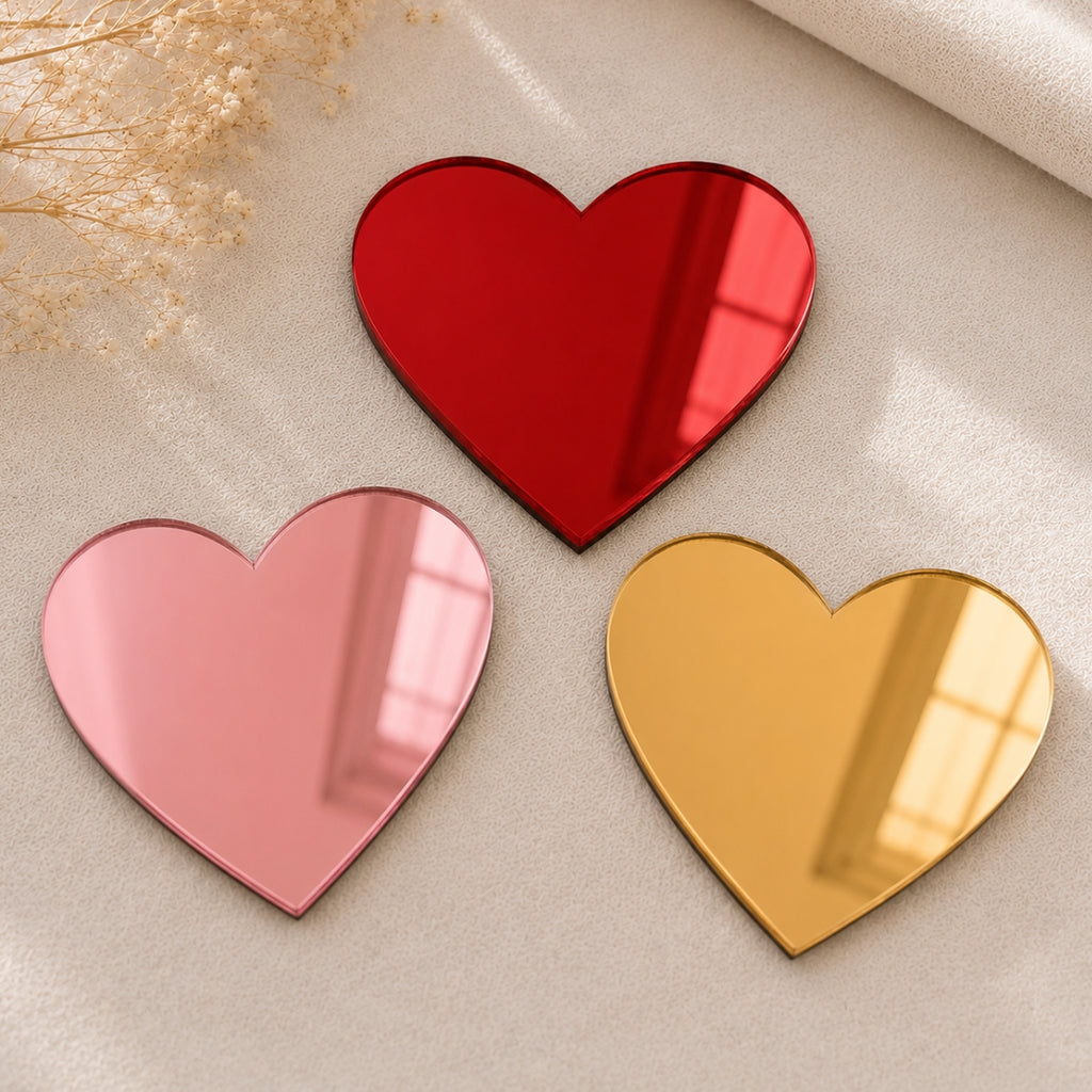 Espejos Decorativos de Acrílico Premium (Osito, Corazón y Círculo) - Set de Figuras Aesthetic para Ramos Buchones