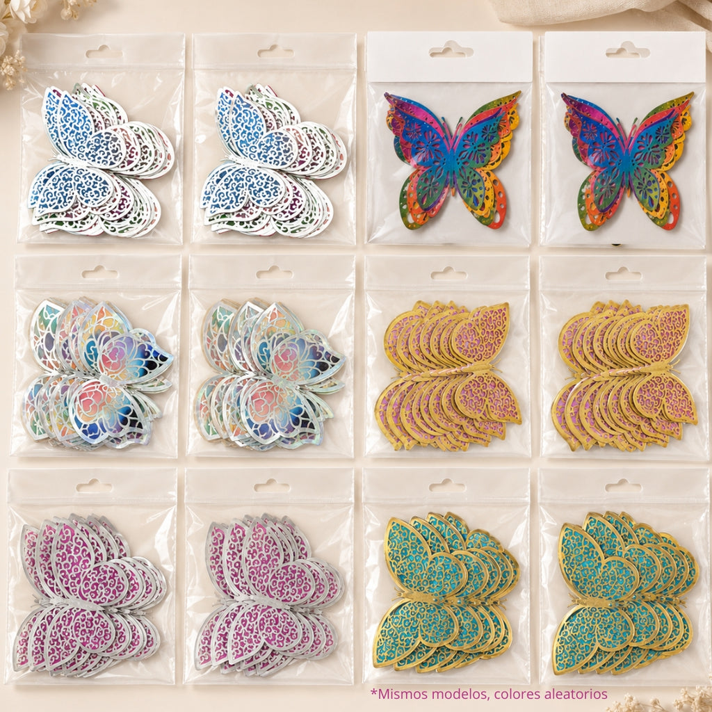 Mega Pack de Mariposas 3D Decorativas - 72 Piezas (3 Diseños) para Ramos Buchones