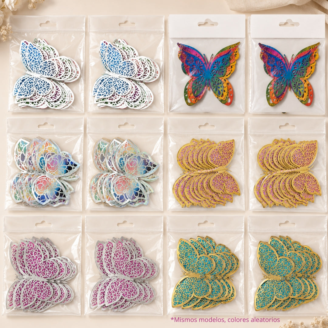 Mega Pack de Mariposas 3D Decorativas - 72 Piezas (3 Diseños) para Ramos Buchones