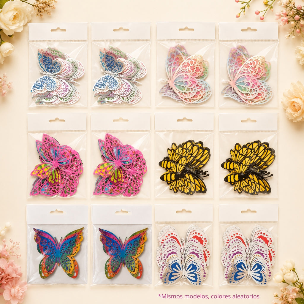 Mega Pack de Mariposas 3D Decorativas - 72 Piezas (3 Diseños) para Ramos Buchones
