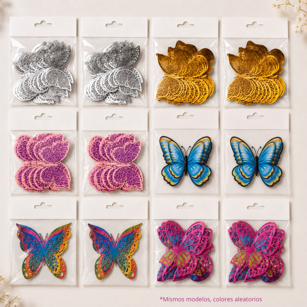 Mega Pack de Mariposas 3D Decorativas - 72 Piezas (3 Diseños) para Ramos Buchones