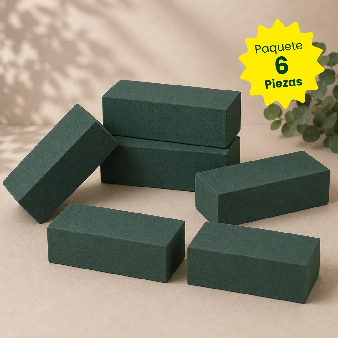 Espuma Floral en Bloque - Paquete con 6 Piezas para Flor Natural y Artificial (Color Verde)