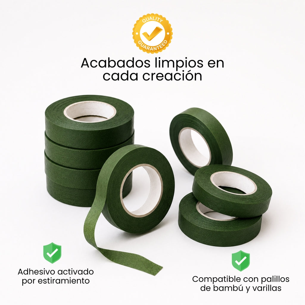 Cinta Floral Verde para Forrar Tallos y Ramos - 1.27 cm x 27.43 m (Floral Tape Profesional)