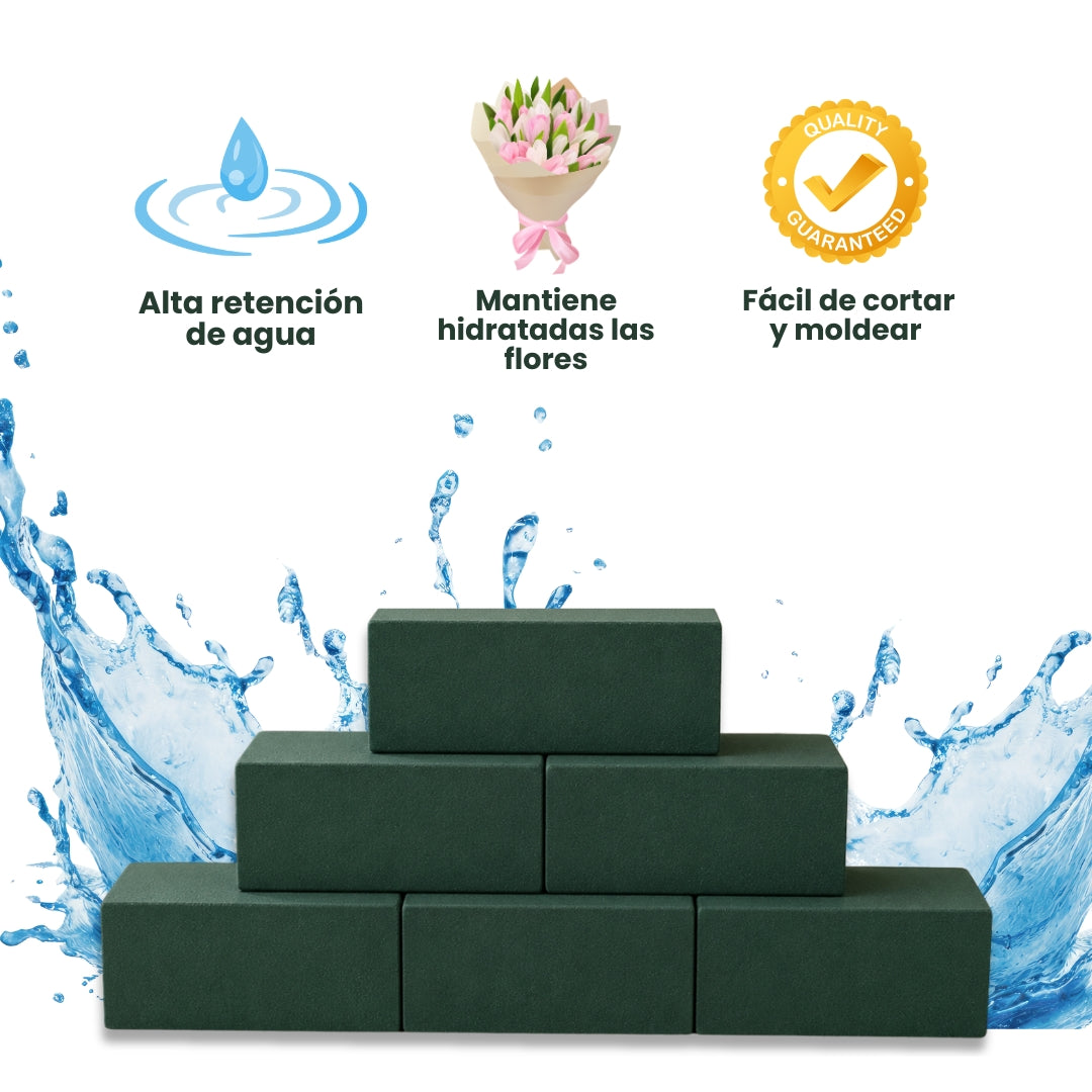 Espuma Floral en Bloque - Paquete con 6 Piezas para Flor Natural y Artificial (Color Verde)
