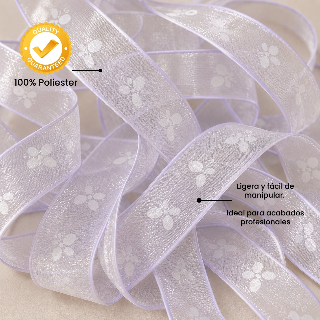 Listón de Organza Estampado con Diseños Pack 3 (15 mm x 22.8 m) para Manualidades