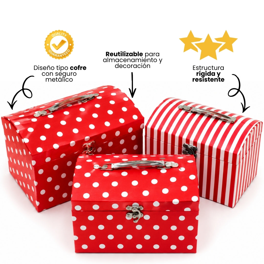 Set de 3 Cofres de Regalo Cajas Decorativas de Cartón Rígido | Papel Chic