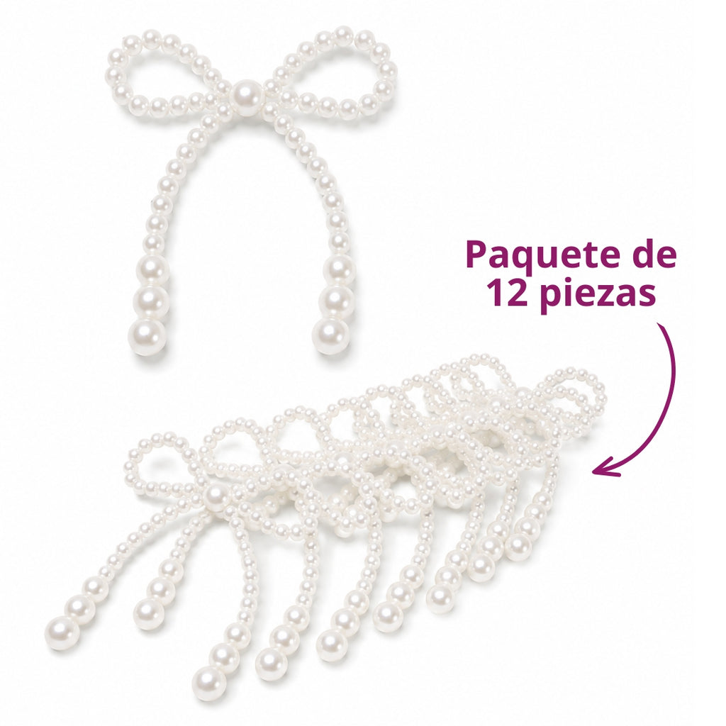 Paquete de 12 Moños de Perlas Decorativos (9x9 cm) - Accesorios para Ramos Buchones
