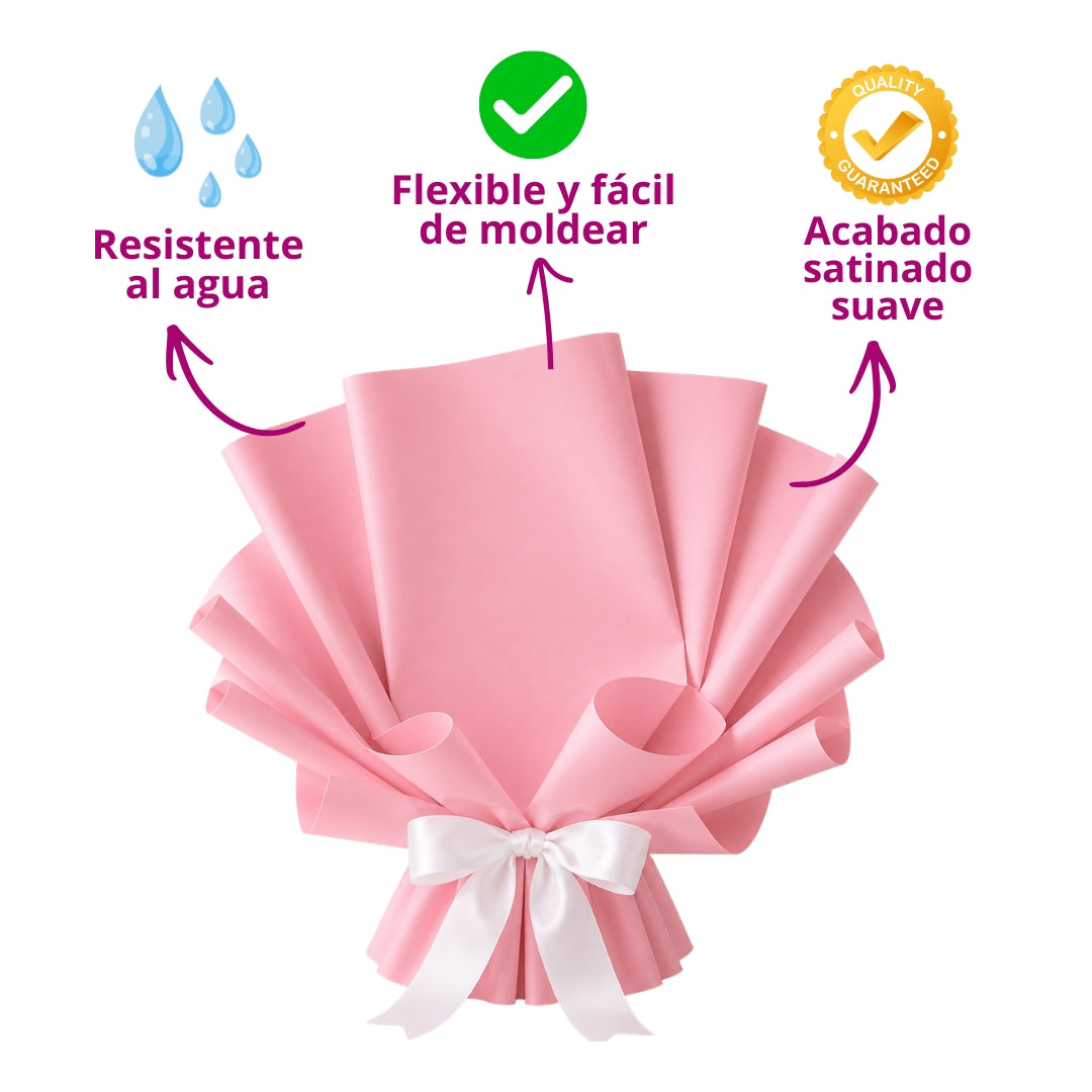 Papel Coreano Acabado Satinado - Pack con 20 Pliegos Impermeables (50x45 cm) para Ramos y Envolturas