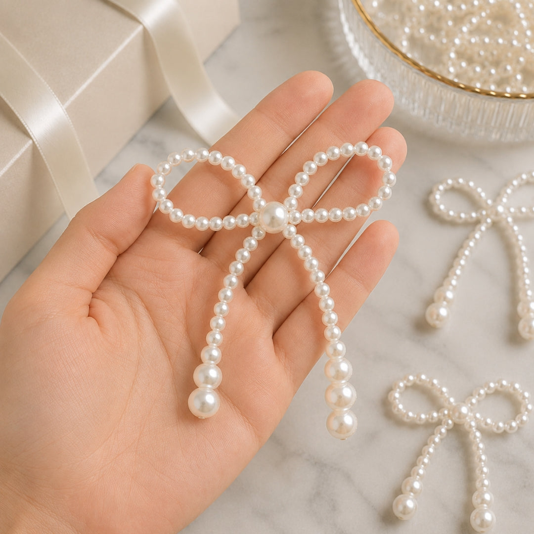 Paquete de 12 Moños de Perlas Decorativos (9x9 cm) - Accesorios para Ramos Buchones