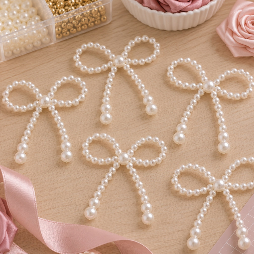 Paquete de 12 Moños de Perlas Decorativos (9x9 cm) - Accesorios para Ramos Buchones