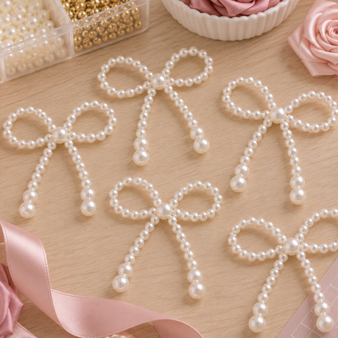 Paquete de 12 Moños de Perlas Decorativos (9x9 cm) - Accesorios para Ramos Buchones