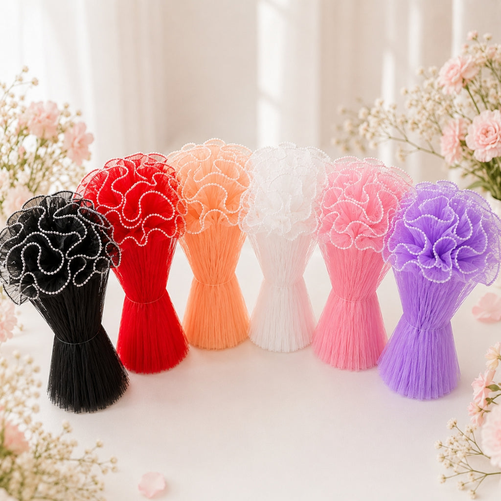 Malla con Perlas Decorativa para Ramos - Red de Lujo para Envoltura de Flores y Ramos Buchones