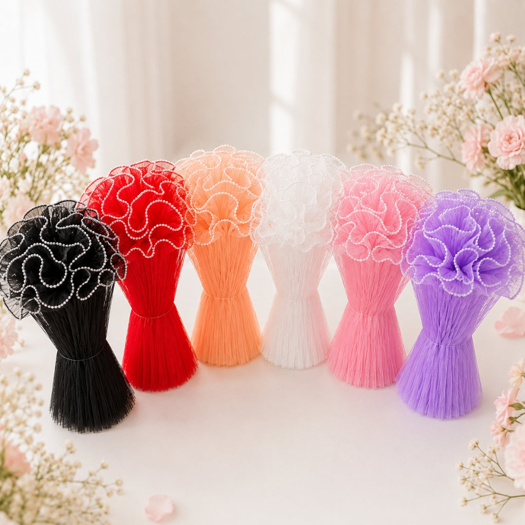 Malla con Perlas Decorativa para Ramos - Red de Lujo para Envoltura de Flores y Ramos Buchones