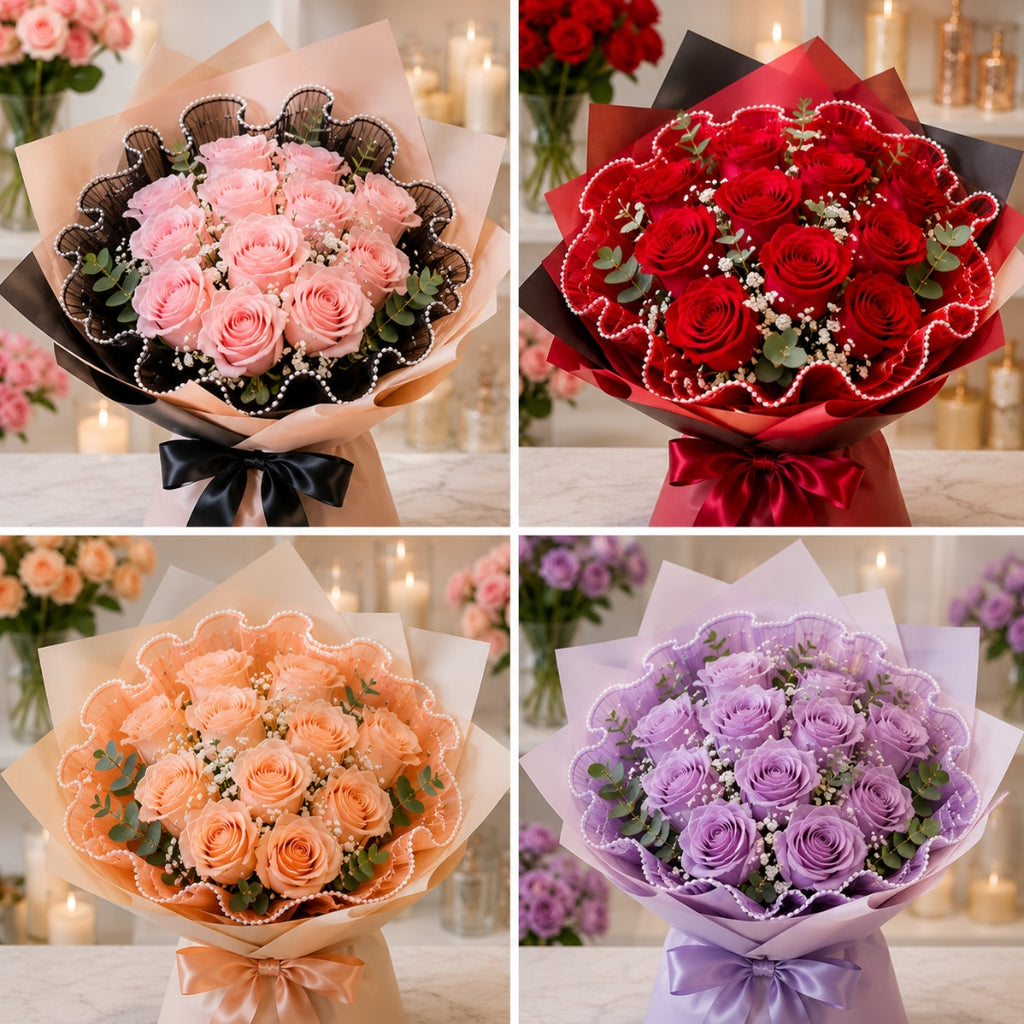 Malla con Perlas Decorativa para Ramos - Red de Lujo para Envoltura de Flores y Ramos Buchones
