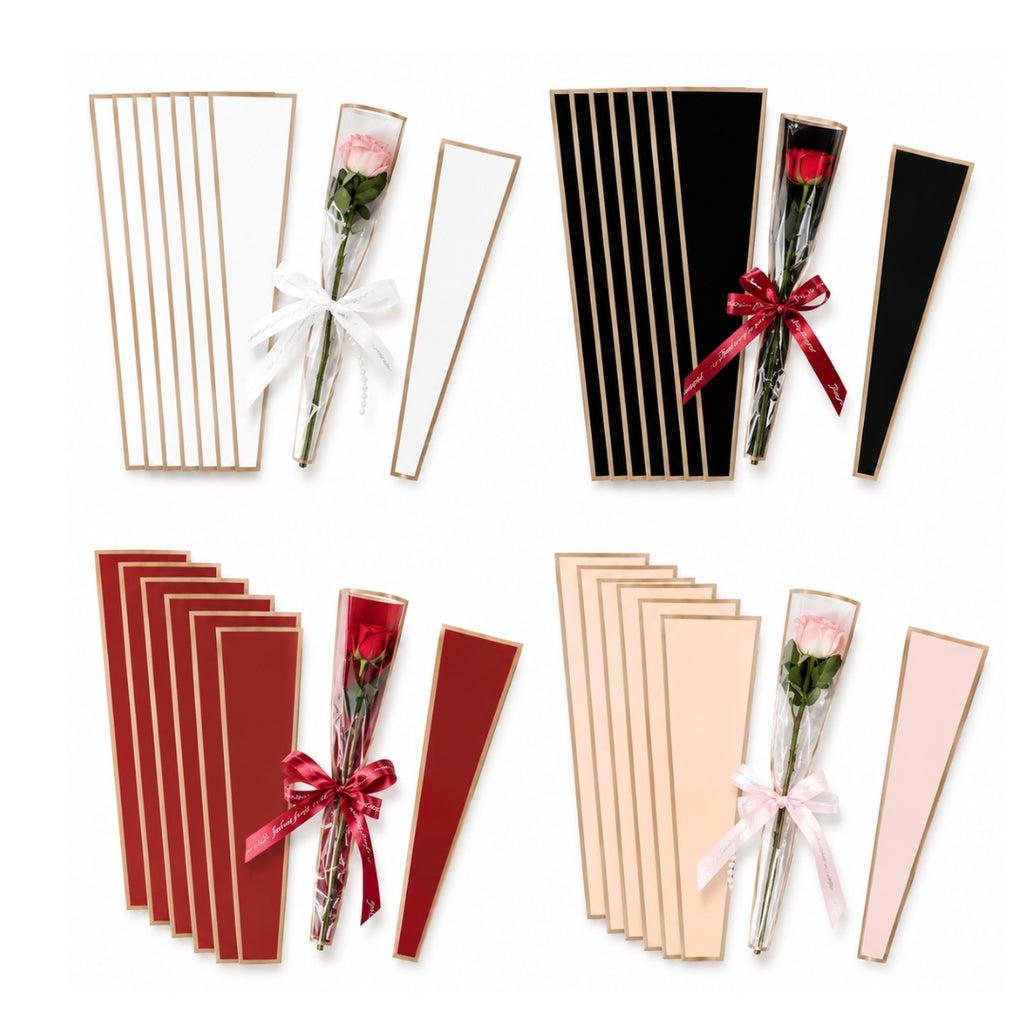 Fundas Cónicas para Rosa Individual (Paquete de 45 pzs) - Conos de Celofán con Borde Dorado