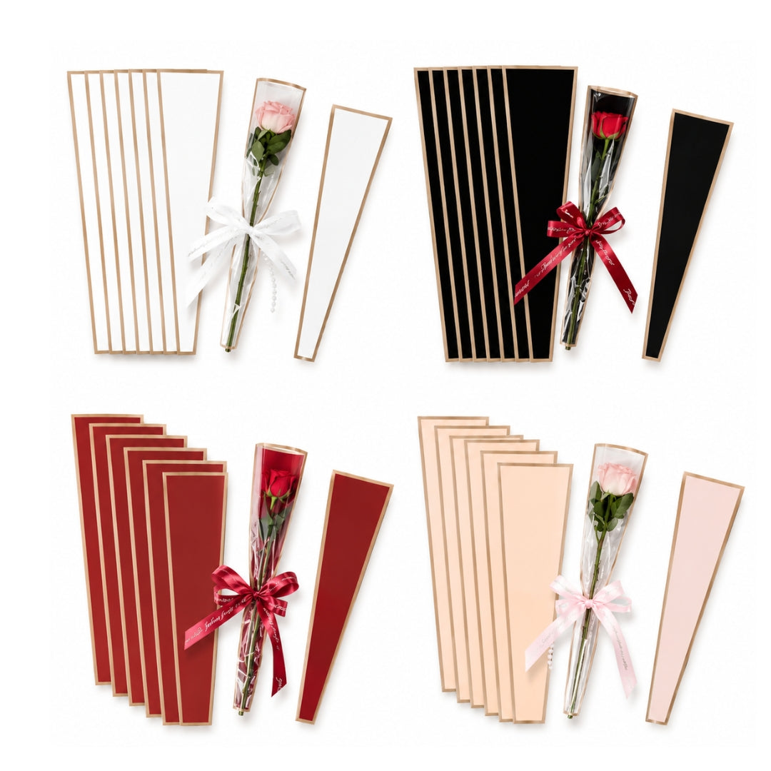 Fundas Cónicas para Rosa Individual (Paquete de 45 pzs) - Conos de Celofán con Borde Dorado