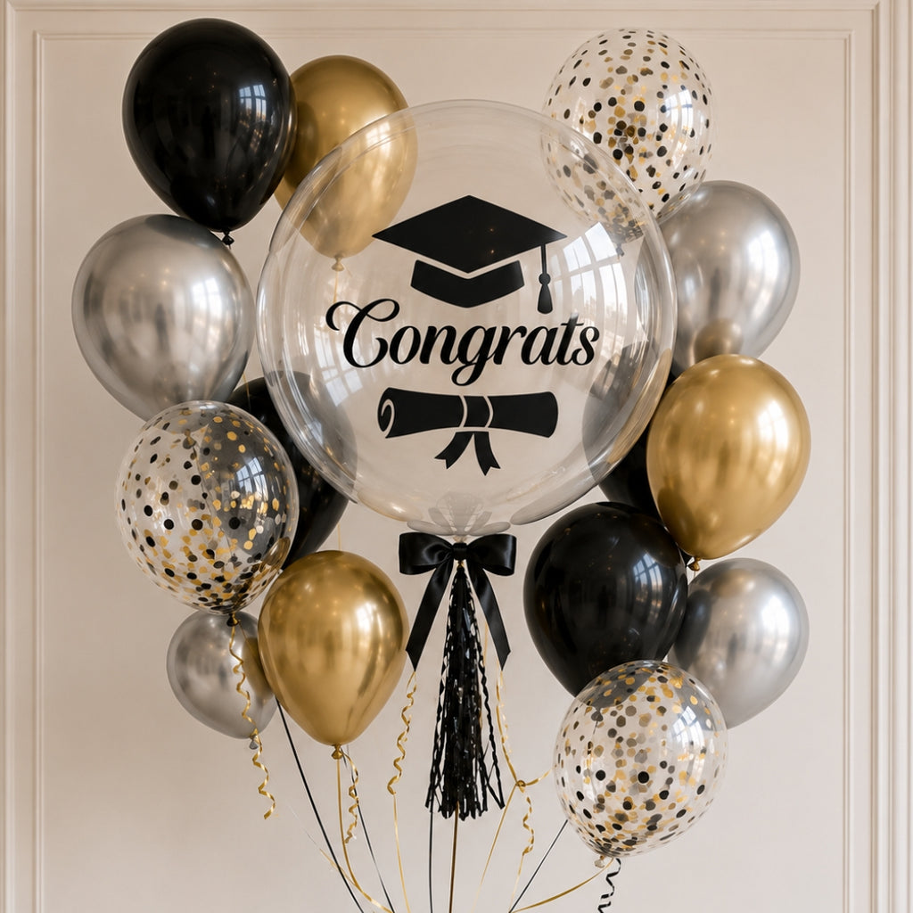 Set de 10 Vinilos Autoadhesivos para Globos y Regalos - Frases de Graduación y Celebración - Acabado Profesional
