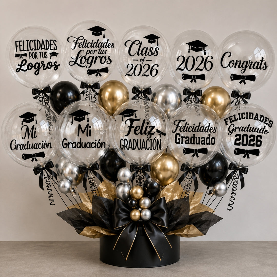 Set de 10 Vinilos Autoadhesivos para Globos y Regalos - Frases de Graduación y Celebración - Acabado Profesional