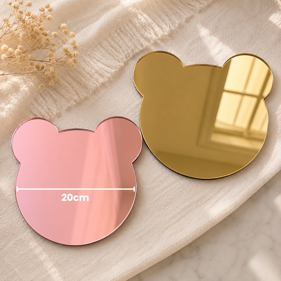 Espejos Decorativos de Acrílico Premium (Osito, Corazón y Círculo) - Set de Figuras Aesthetic para Ramos Buchones