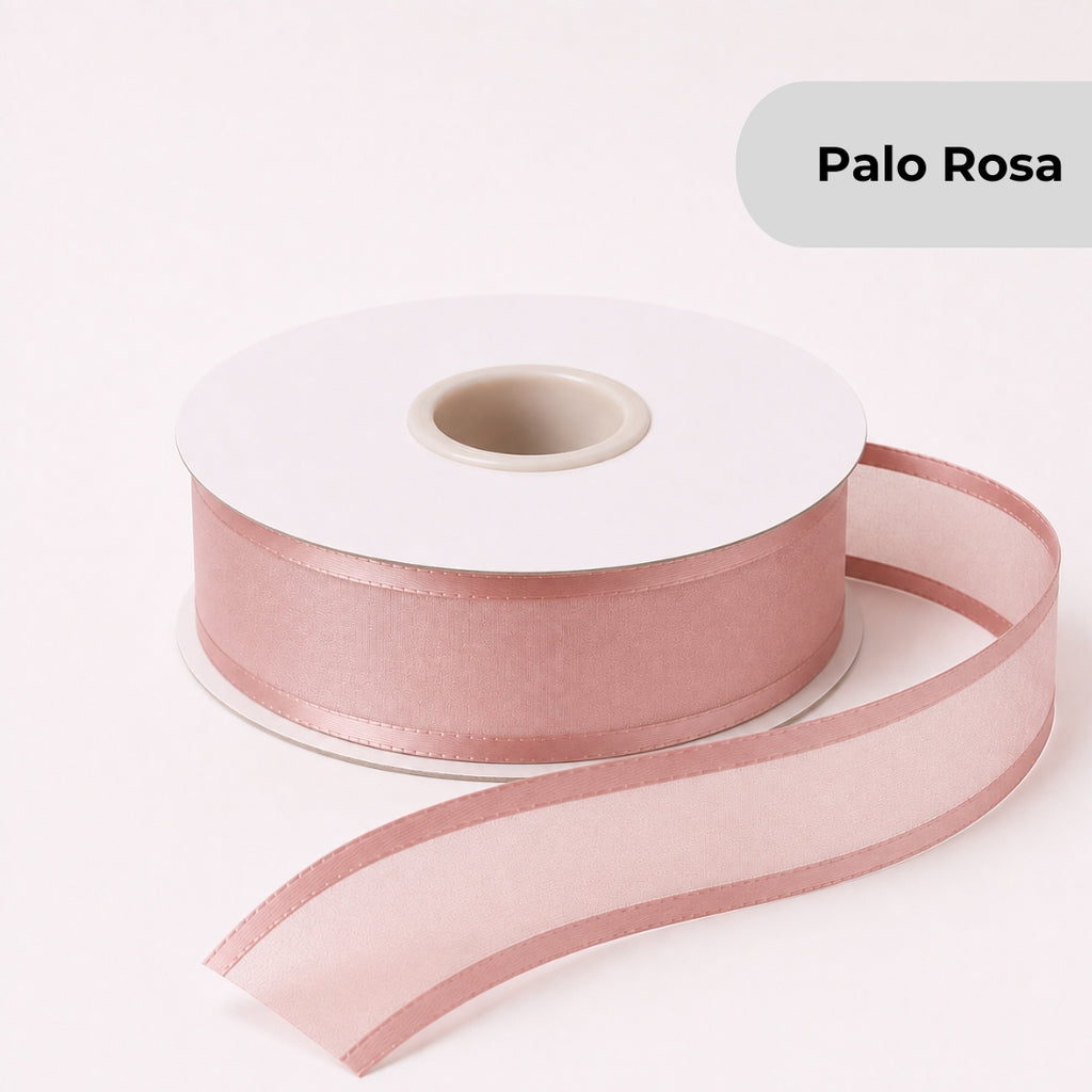 Listón de Organza con Orilla / con brillos Satinada 38 mm x 23 m para Ramos Buchones