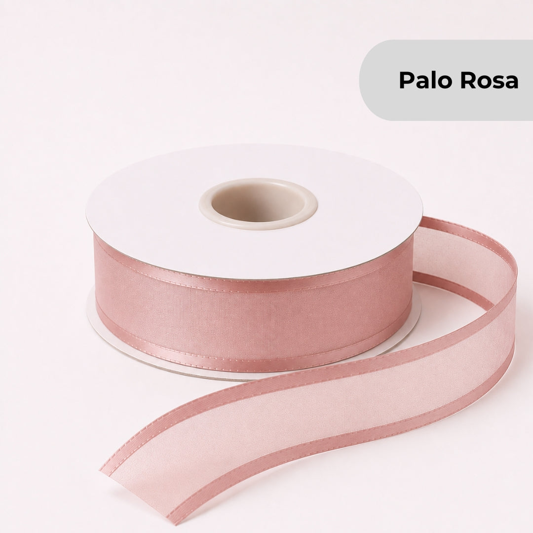 Listón de Organza con Orilla / con brillos Satinada 38 mm x 23 m para Ramos Buchones