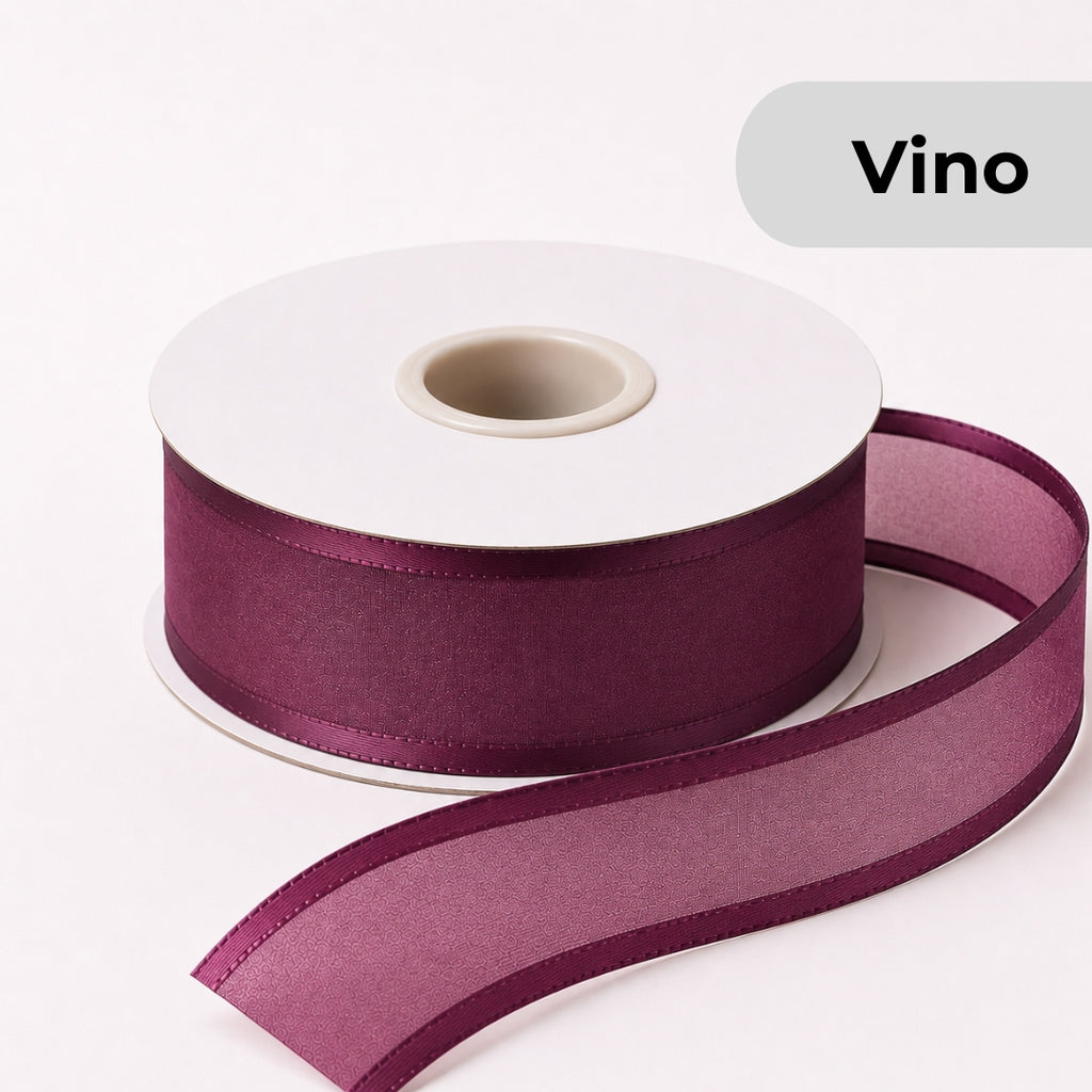 Listón de Organza con Orilla / con brillos Satinada 38 mm x 23 m para Ramos Buchones