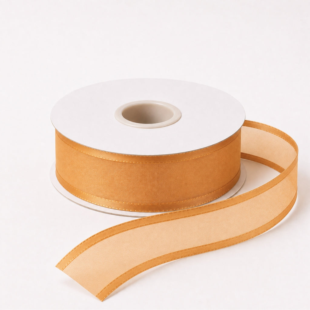 Listón de Organza con Orilla / con brillos Satinada 38 mm x 23 m para Ramos Buchones