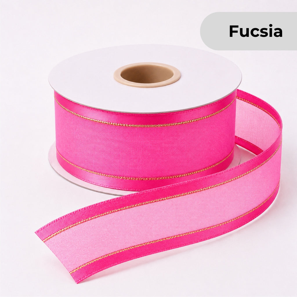 Listón de Organza con Orilla / con brillos Satinada 38 mm x 23 m para Ramos Buchones