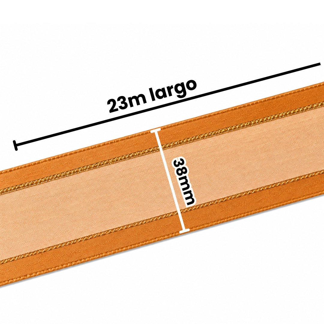 Listón de Organza con Orilla / con brillos Satinada 38 mm x 23 m para Ramos Buchones