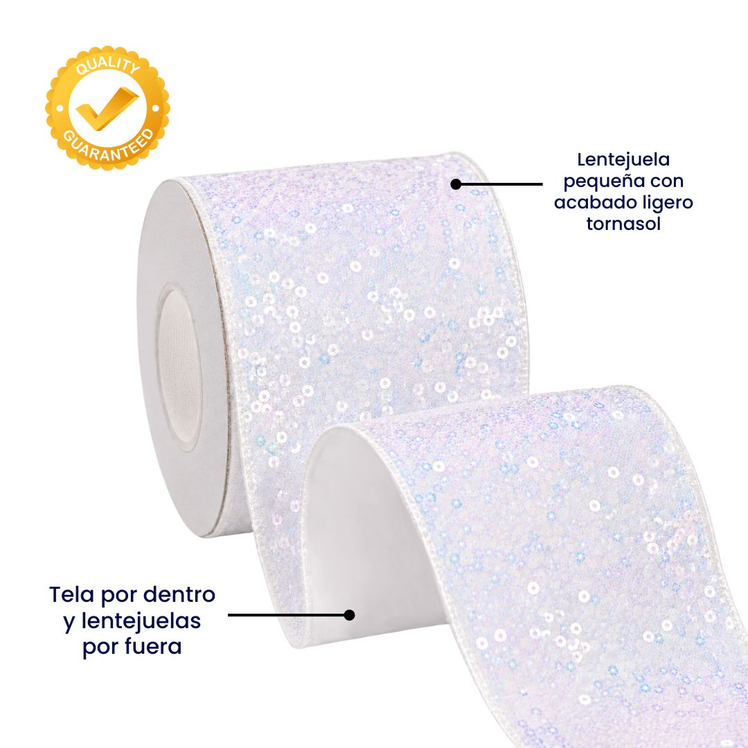 Listón de Lentejuela 7.5 cm x 22.5 m para Moños Boutique y Decoración