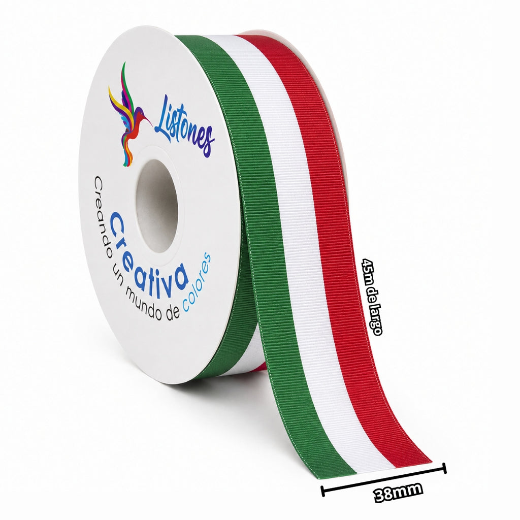Rollos de Listón Popotillo Tricolor 45 Metros (Variedad de Anchos)