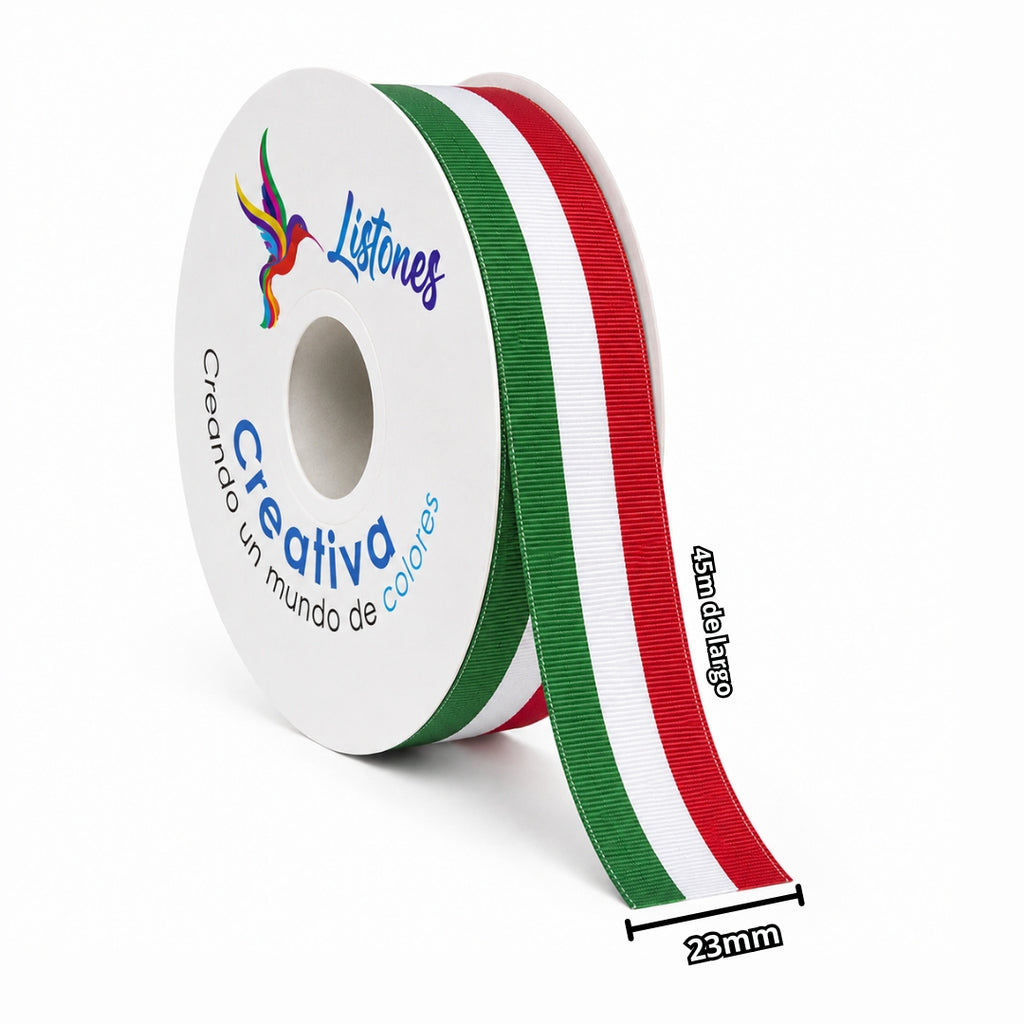 Rollos de Listón Popotillo Tricolor 45 Metros (Variedad de Anchos)