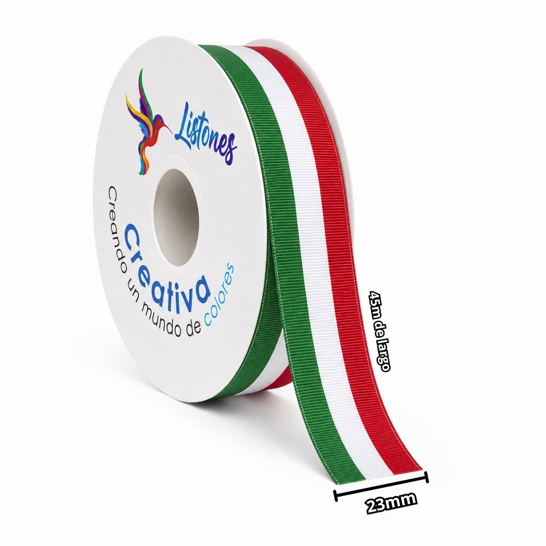 Rollos de Listón Popotillo Tricolor 45 Metros (Variedad de Anchos)