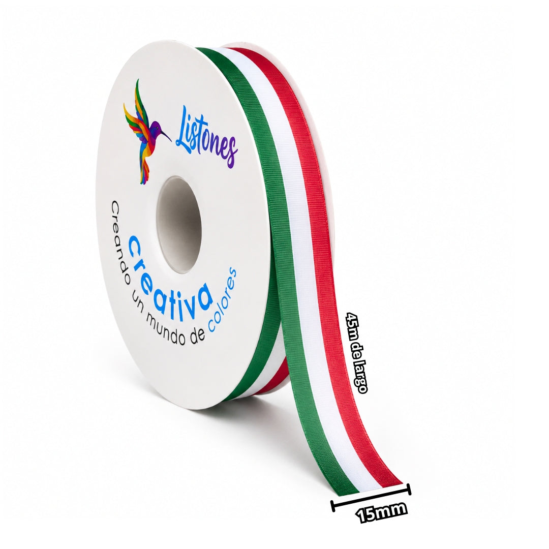 Rollos de Listón Popotillo Tricolor 45 Metros (Variedad de Anchos)