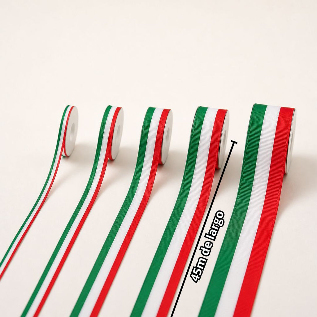 Rollos de Listón Popotillo Tricolor 45 Metros (Variedad de Anchos)