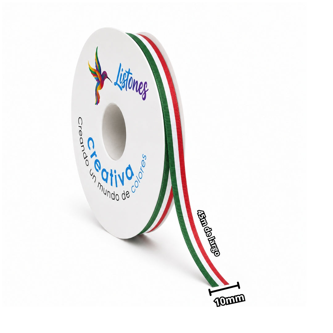 Rollos de Listón Popotillo Tricolor 45 Metros (Variedad de Anchos)