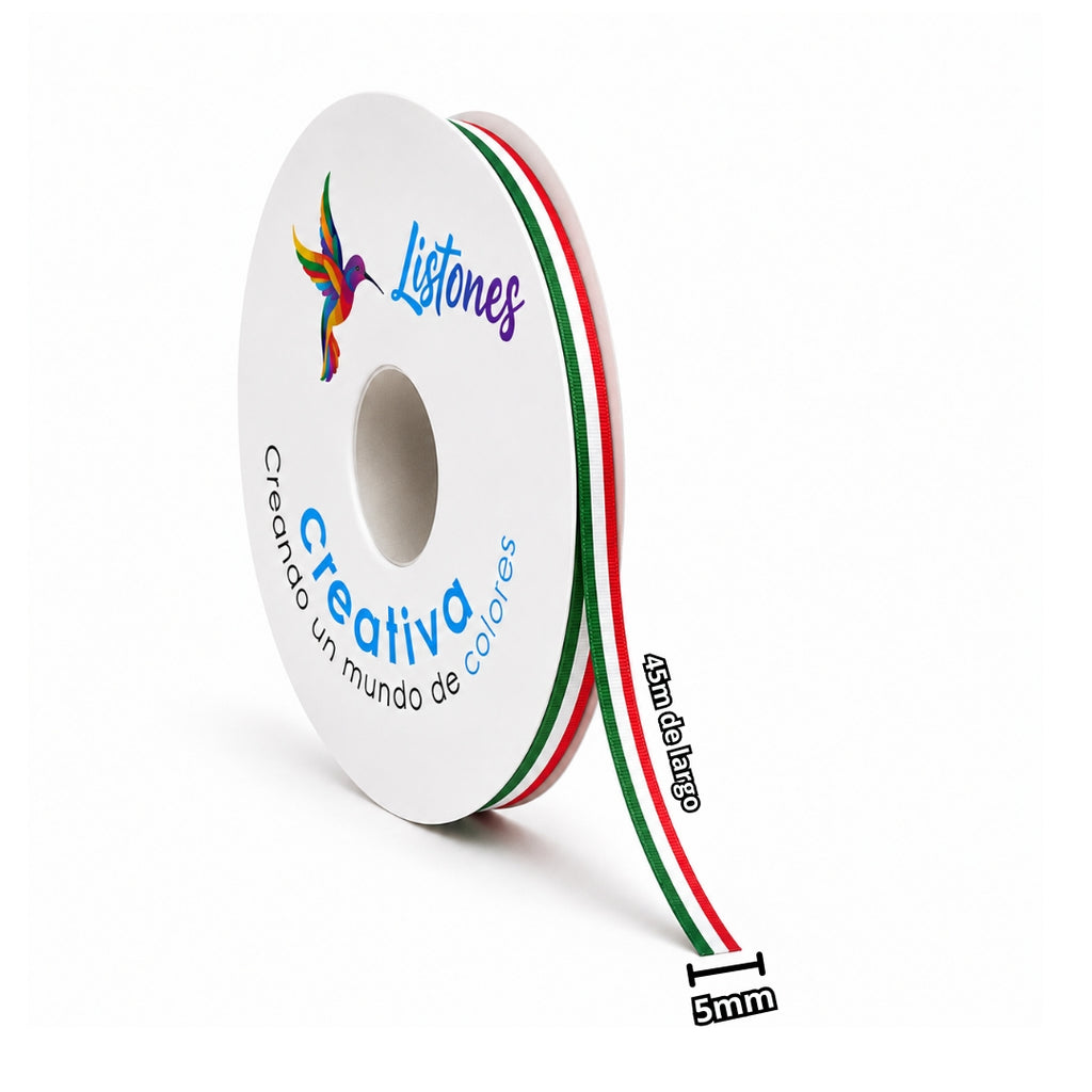 Rollos de Listón Popotillo Tricolor 45 Metros (Variedad de Anchos)