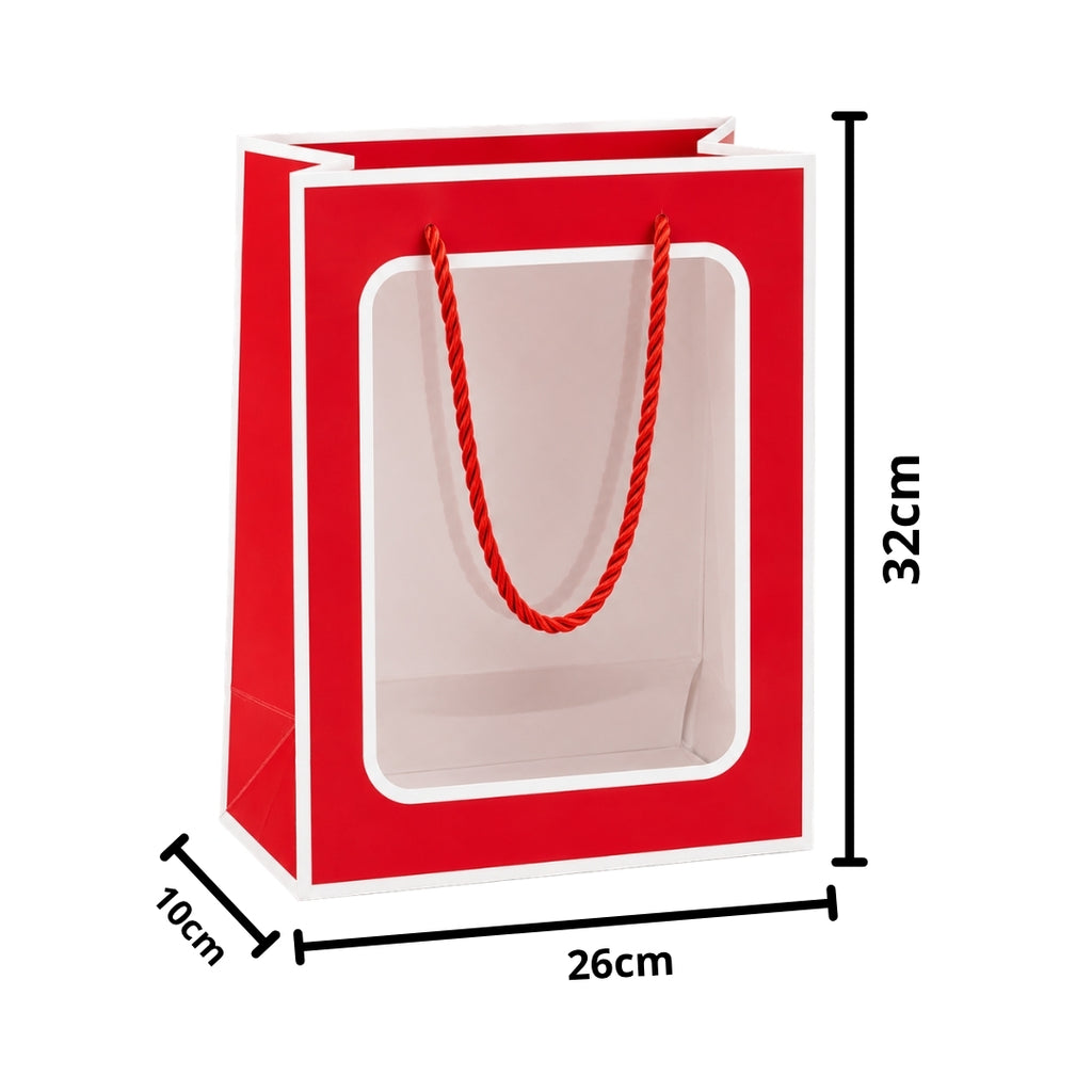 Pack de 12 Bolsas de Papel con Ventana Transparente 32x26x10 cm (Colores Surtidos)