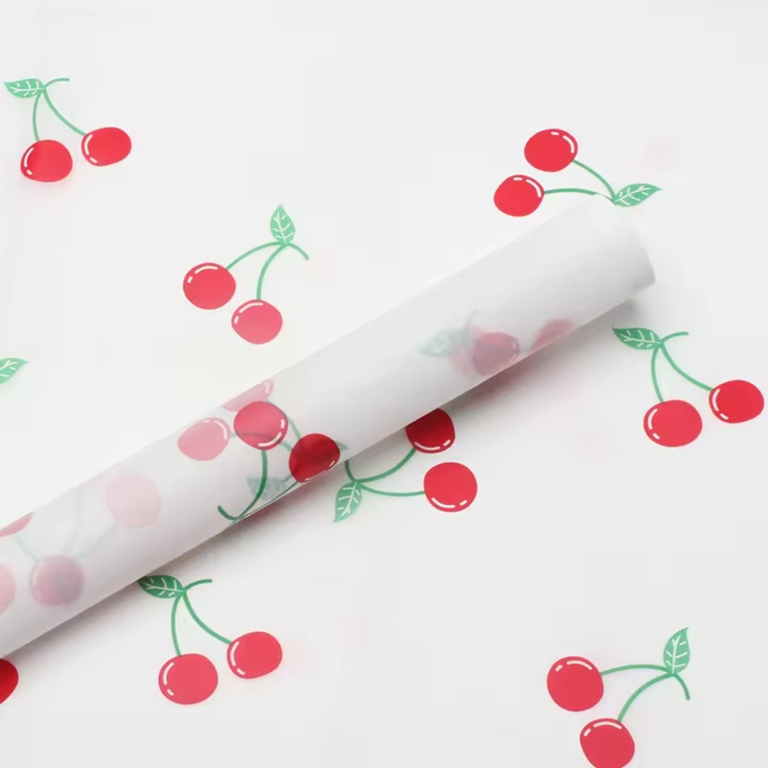 Papel Coreano Diseño Frutal Traslúcido - Paquete con 20 Pliegos para Ramos de Flores