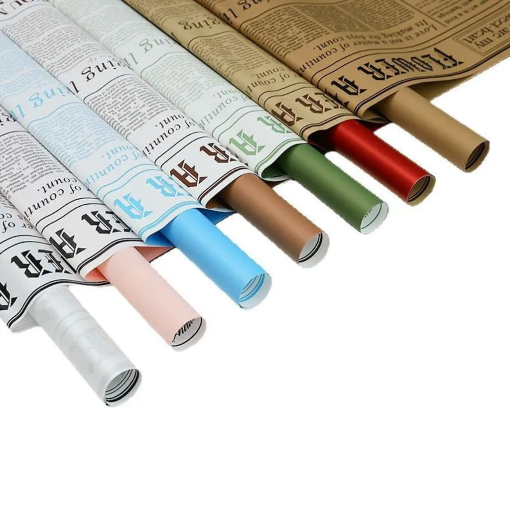 Papel Coreano Diseño Periódico Doble Cara - Pack con 20 Pliegos Impermeables para Ramos y Regalos