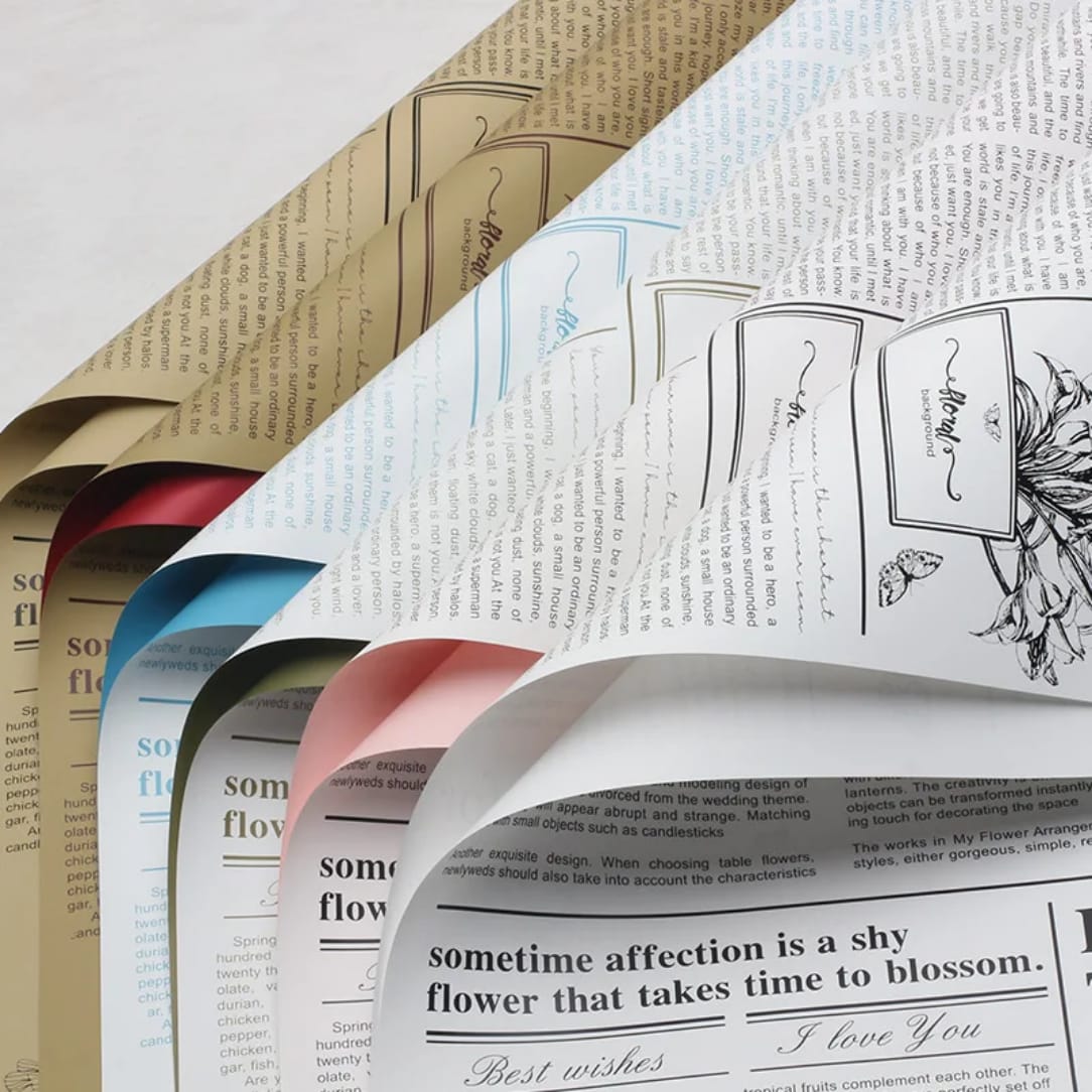 Papel Coreano Diseño Periódico Doble Cara - Pack con 20 Pliegos Impermeables para Ramos y Regalos
