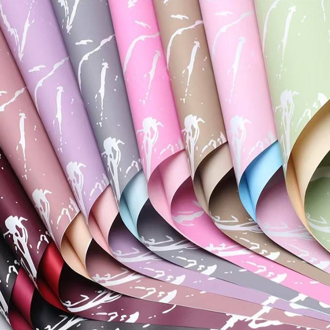 Papel Coreano Diseño Mármol Premium - Pack con 20 Pliegos Impermeables para Ramos y Regalos