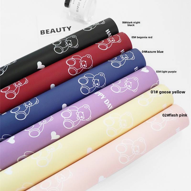 Papel Coreano Diseño Ositos y Corazones - Pack con 20 Pliegos Impermeables (58x58 cm) para Ramos
