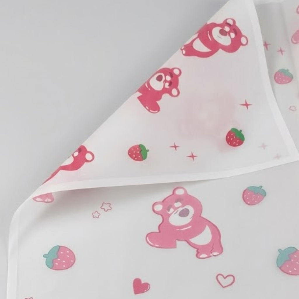 Papel Coreano Diseño Ositos y Corazones - Pack con 20 Pliegos Impermeables (58x58 cm) para Ramos