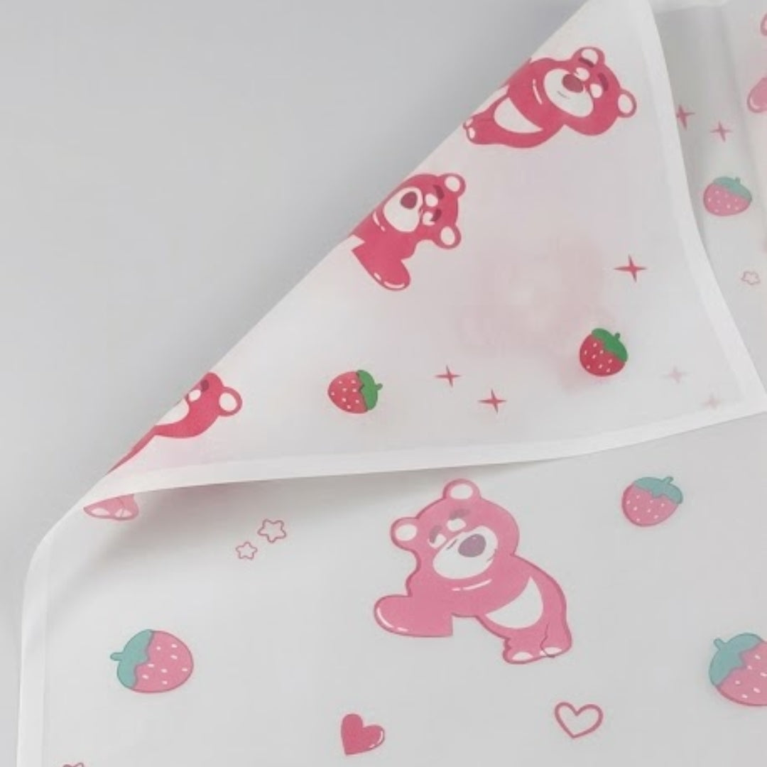 Papel Coreano Diseño Ositos y Corazones - Pack con 20 Pliegos Impermeables (58x58 cm) para Ramos