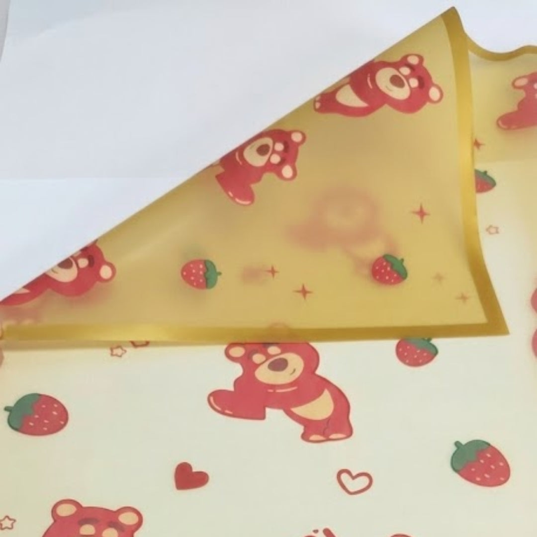 Papel Coreano Diseño Ositos y Corazones - Pack con 20 Pliegos Impermeables (58x58 cm) para Ramos
