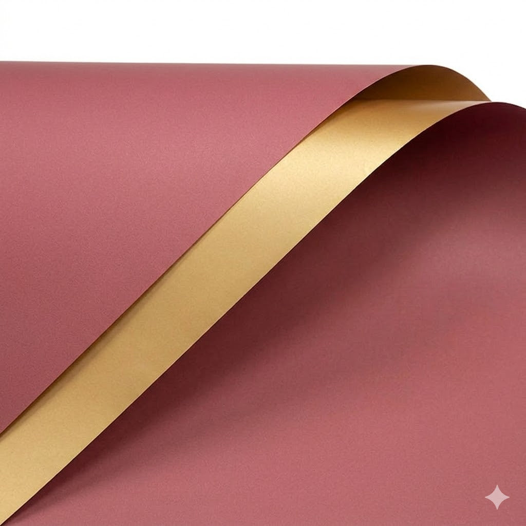 Papel Coreano Doble Cara con Borde Metálico Oro y Oro Rosa - Paquete de 20 Pliegos