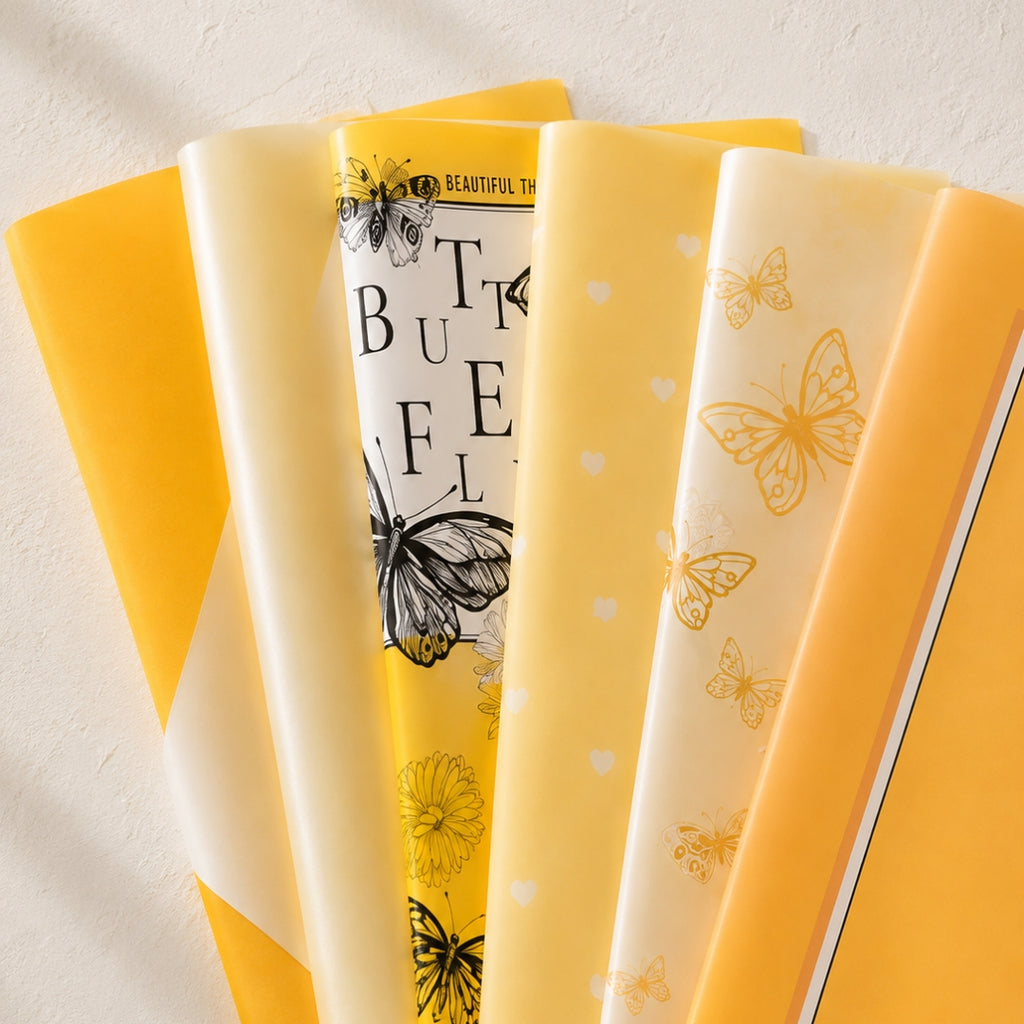 Papel Coreano Colección Flores Amarillas - Pack con 20 Pliegos Impermeables para Ramos