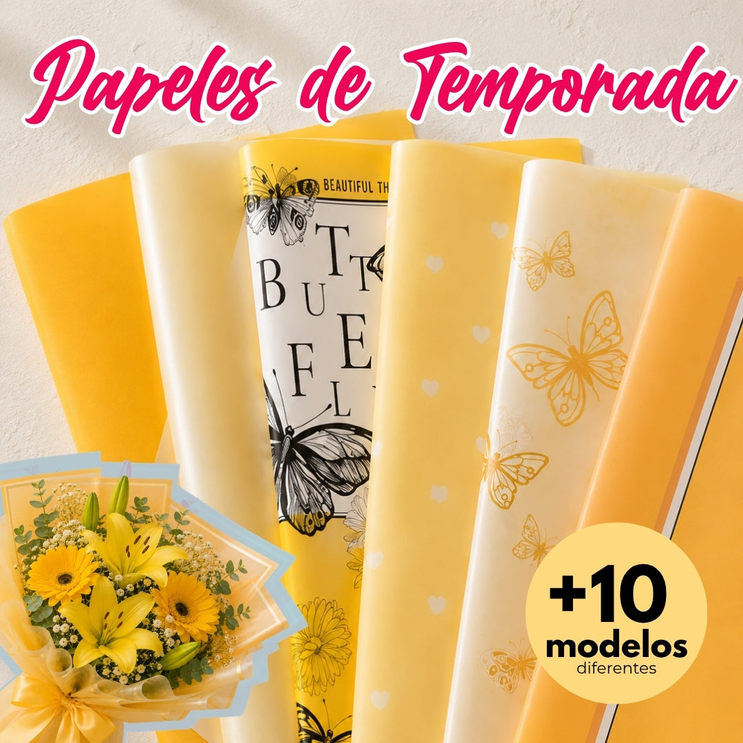 Papel Coreano Colección Flores Amarillas - Pack con 20 Pliegos Impermeables para Ramos