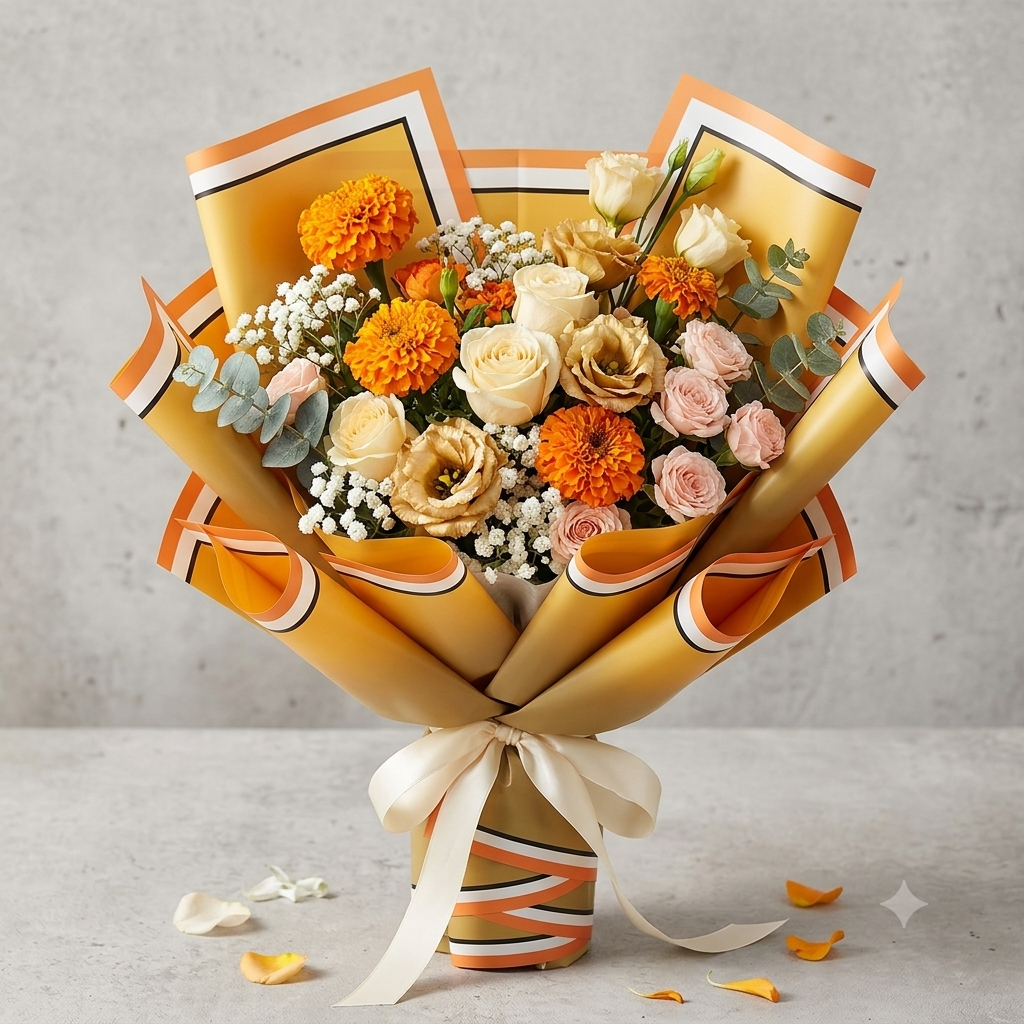 Papel Coreano Colección Flores Amarillas - Pack con 20 Pliegos Impermeables para Ramos